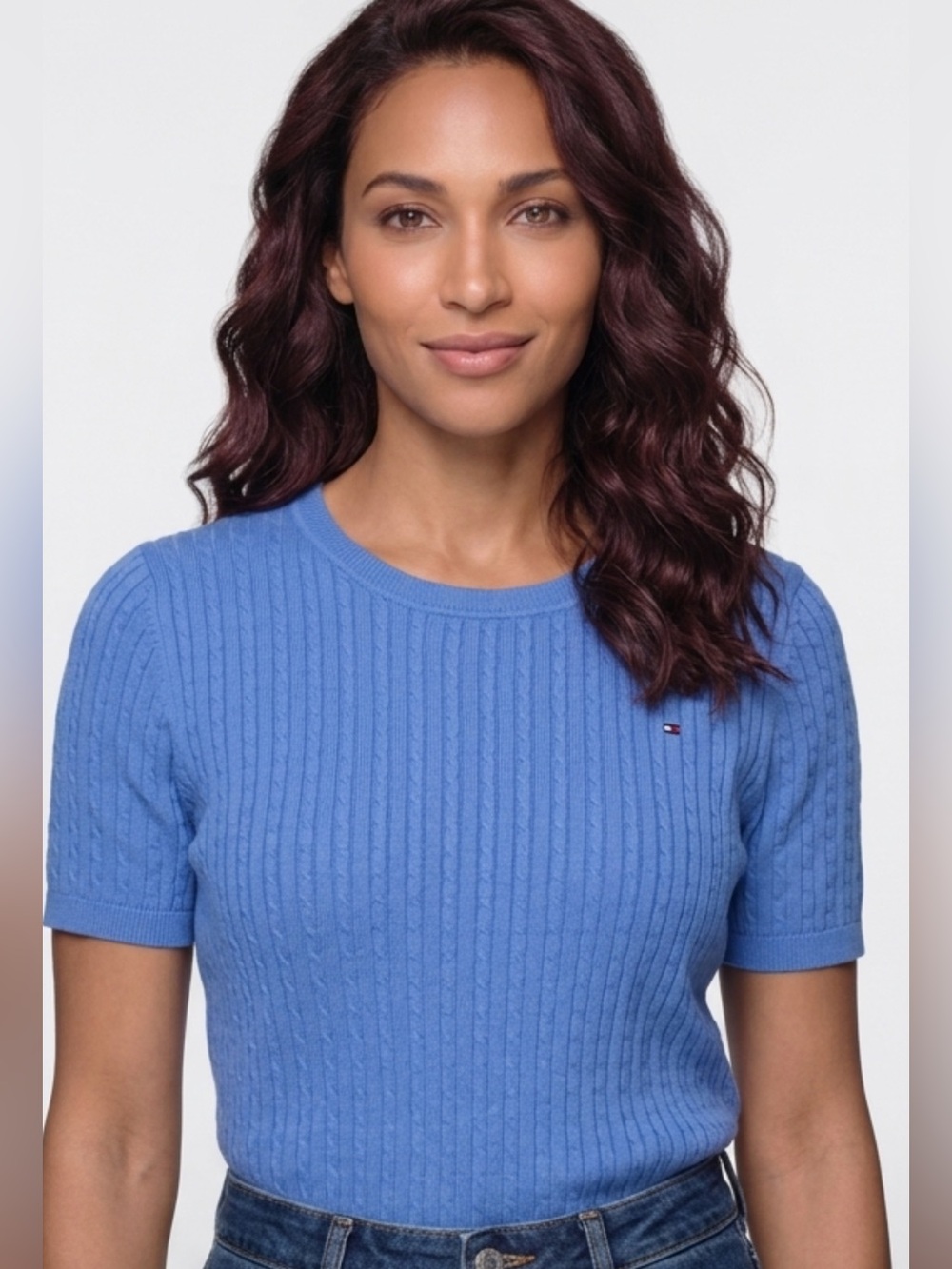 Tommy Hilfiger Men’s Cable Knit Crewneck Sweater - periwinkle Large